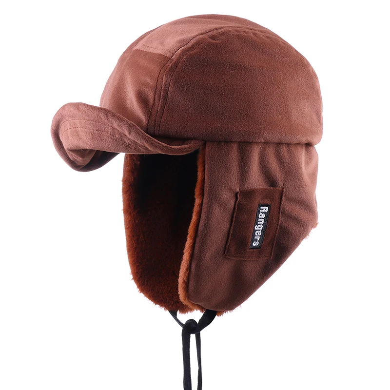 Зимняя куртка-бомбер Шапки Плюшевые Earflap русская ушанка с очки для мужчин женщин's Траппер Авиатор шлем летчика Искусственная кожа меха зимние шапки - Цвет: Coffee