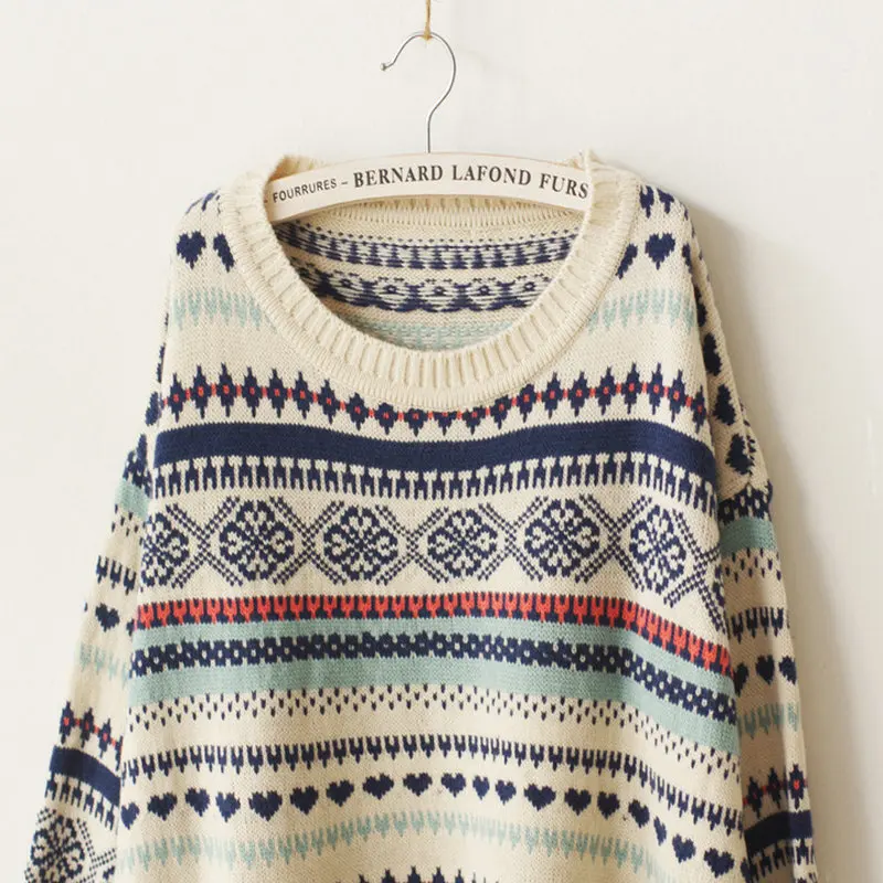 Женский жаккардовый пуловер Свободный в этническом стиле модель XM05 2019 | Женская