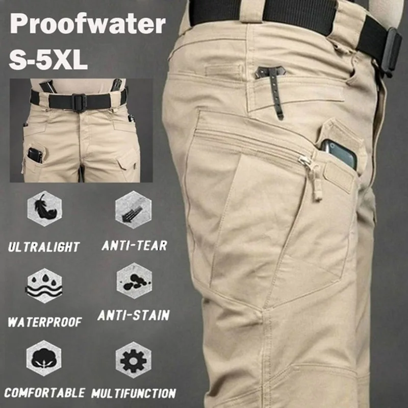 

Men Casual Cargo Pants Elastic Outdoor Hiking Trekking Army Tactical Sweatpants Camouflage Military Multi Pocket Trousers S-3XL