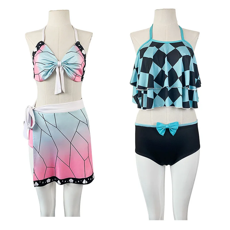 

Аниме Demon Slayer Kochou Shinobu /Kamado Tanjirou купальник для косплея женский пляжный праздничный купальник с лямкой на шее C46M29