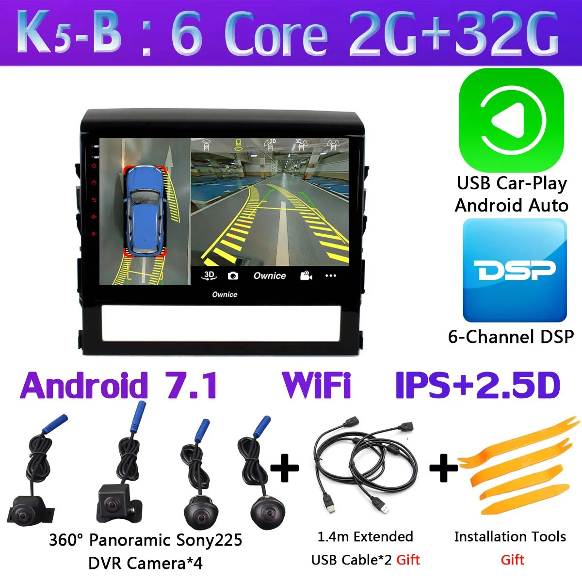 K5-B-CarPlay 360 ° 4* AHD камера Восьмиядерный Android 9,0 4G+ 64G SPDIF DSP CarPlay Автомобильный плеер для Toyota Land Cruiser 11 200- gps радио - Цвет: K5-B-CarPlay