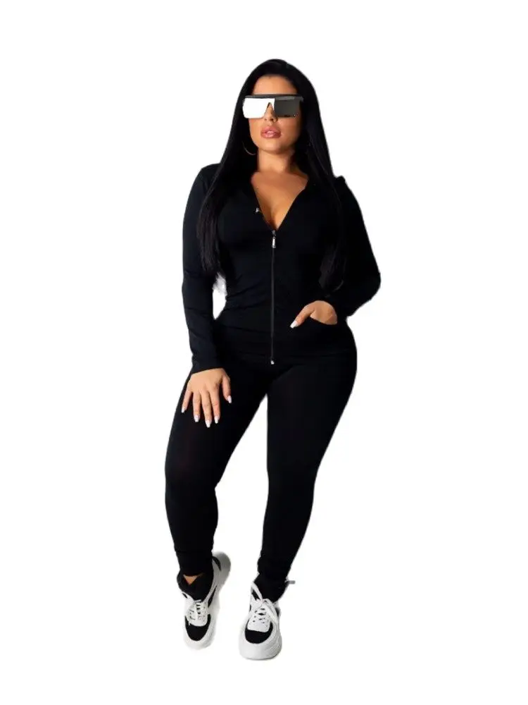 

Hot Selling Soft fabric Solid Color Long Sleeve Hooded Fitness Running Casual Sweatshirt Pencil Pants Two-Piece Set