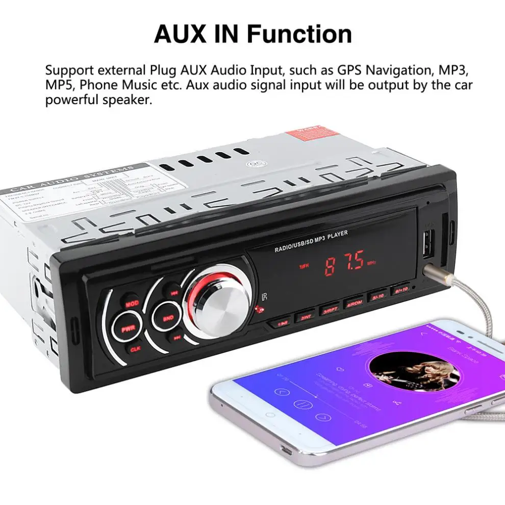 In-Dash 1 DIN светодиодный дисплей Авто Радио стерео аудио плеер FM Aux вход приемник
