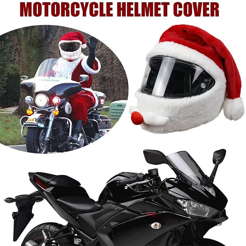 

Мотоциклетный шлем с Санта-Клаусом, красный чехол, креативный мультяшный забавный плюшевый чехол с полной защитой шлема, аксессуары для мот...