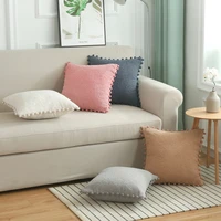 inyahome fuzzy curly cashmere throw pillow covers with pompoms comfy decorative cushion cover for beding room sofa and car