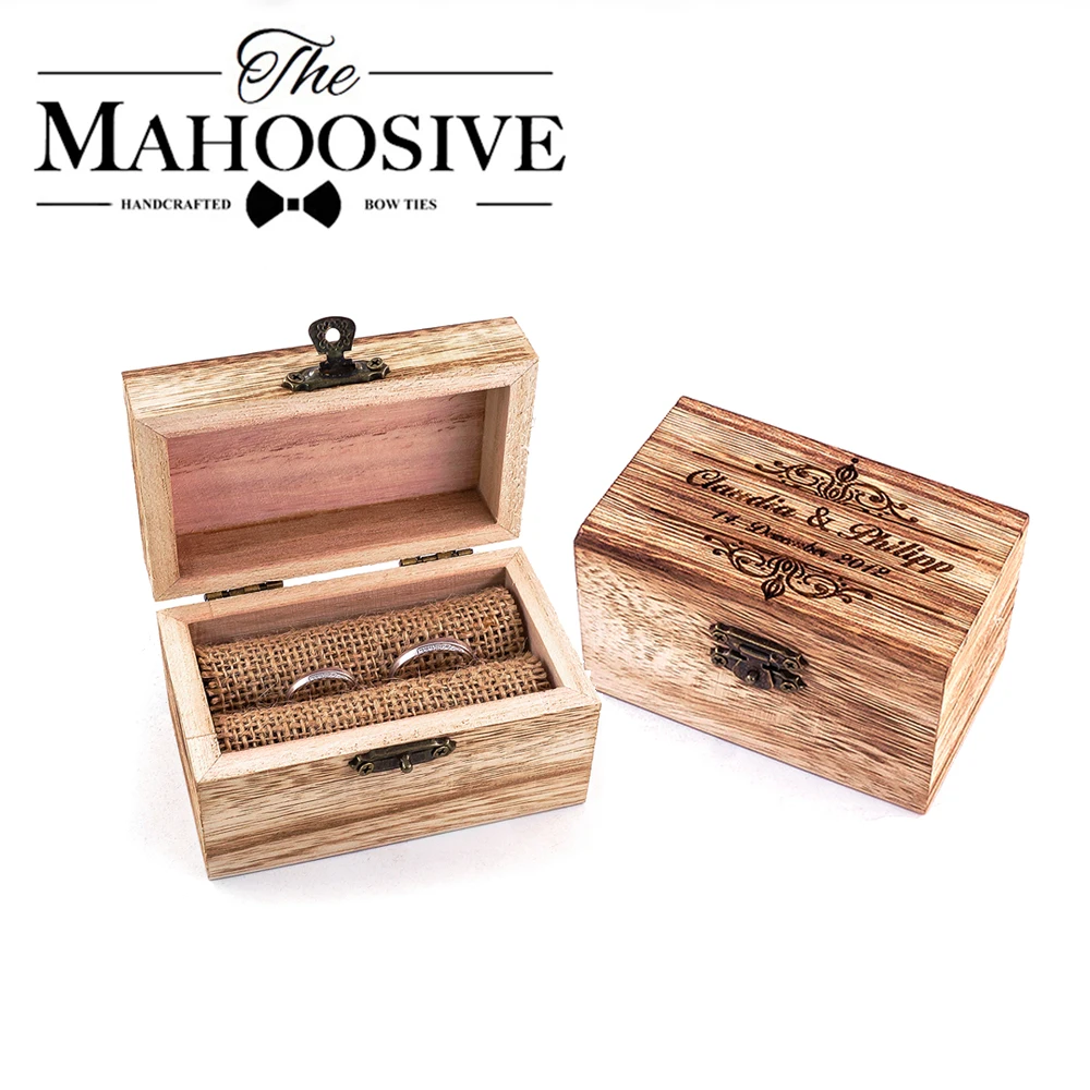

Wood Wedding Wooden Ring Box Earring Holder Custom Wedding Ring Bearer Box Personalized sieraden jewelry display box