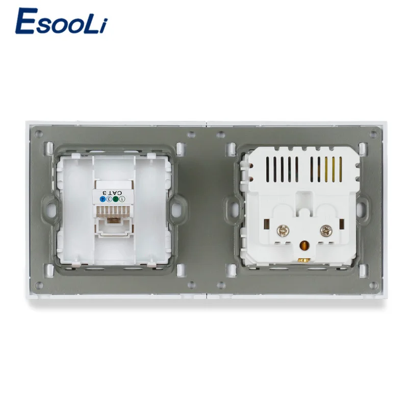 ESOOLI French Standard Electric Socket with 2 USB Charge Port +1 Gang RJ11 Telephone Connector PC Plastic Panel 172*86mm | Обустройство