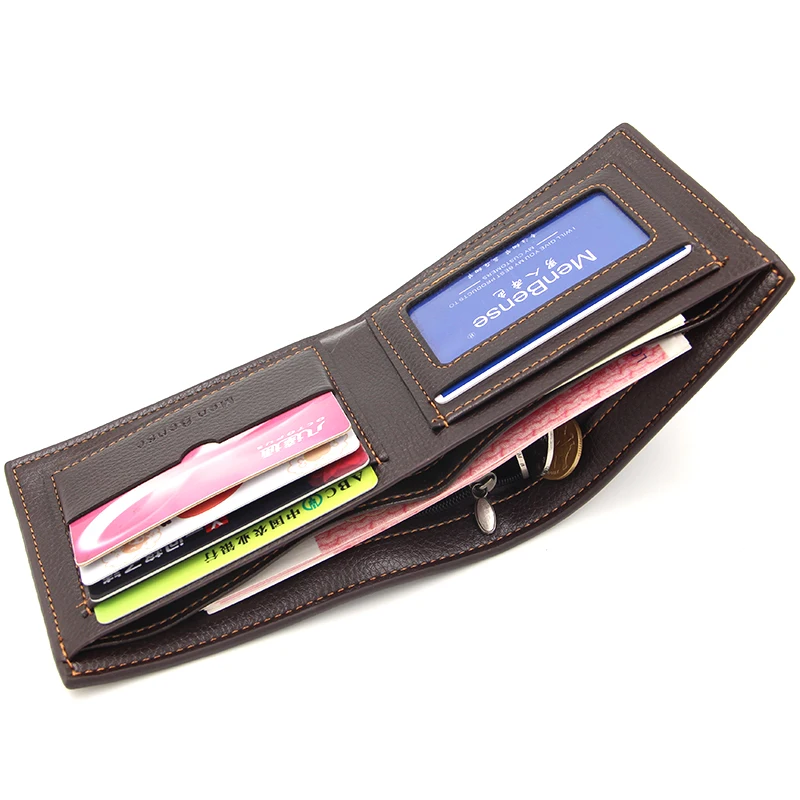 

PU Leather Mens Wallet Short Striped Purse Menbense Fashion Business No Zipper wallet Card Holder small Coin Bag 588-1