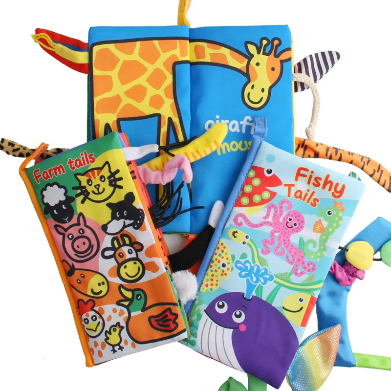 Детская книга из мягкой ткани с животными и хвостом|Чтение| |