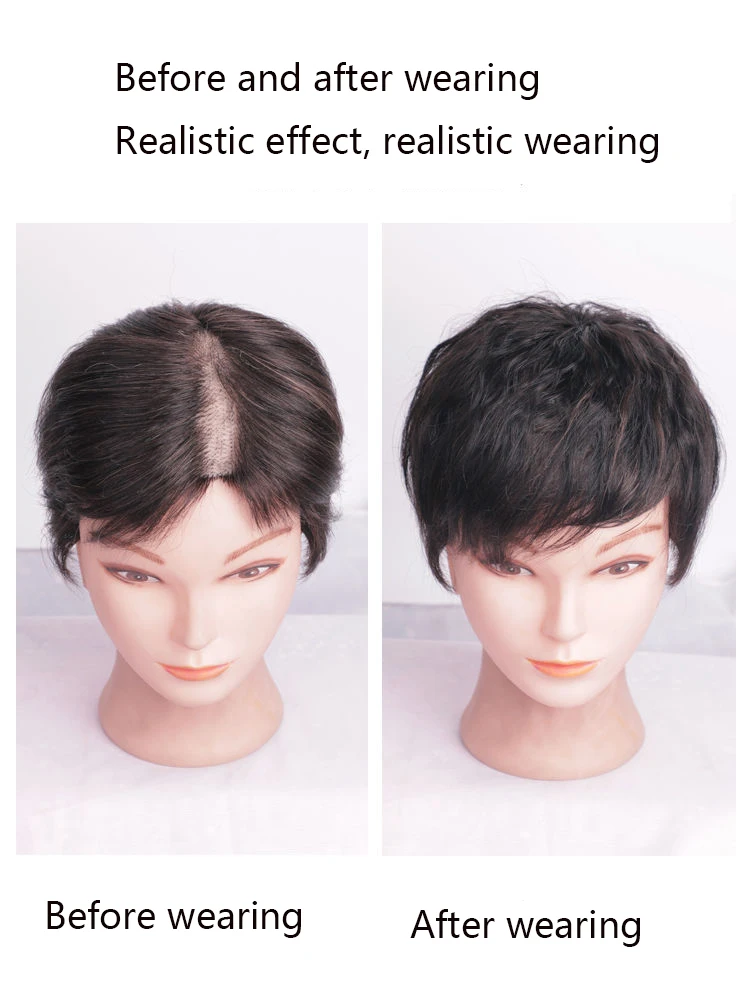 MANWEI Fluffy Short Curly Corn Whisker Wig Replacement Piece Hair Covering White Hair Invisible Hairpiece Synthetic Wig Clip In