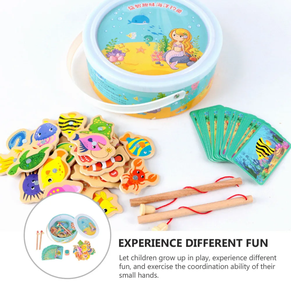 

1 Set Wooden Magnetic Fishing Game Magnetic Fishing Cards Matching Fish Toys