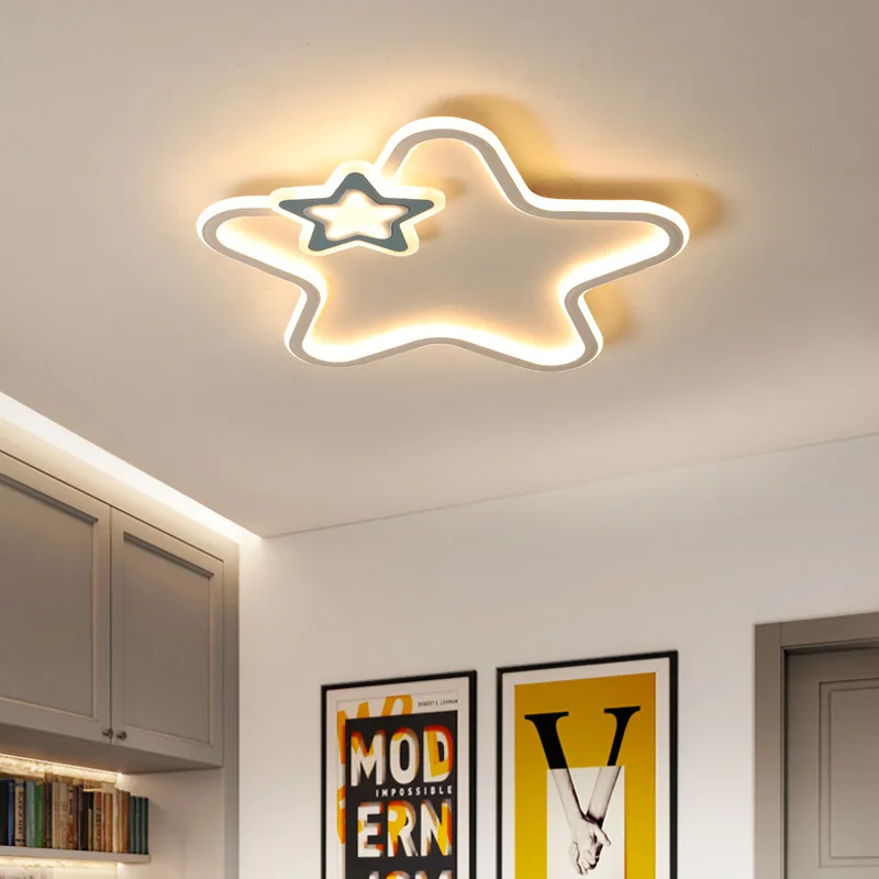 Lámpara de techo moderna súper fino para habitación de niños, luz LED de princesa cálida, romántica, para dormitorio, accesorios de lámpara de cinco estrellas