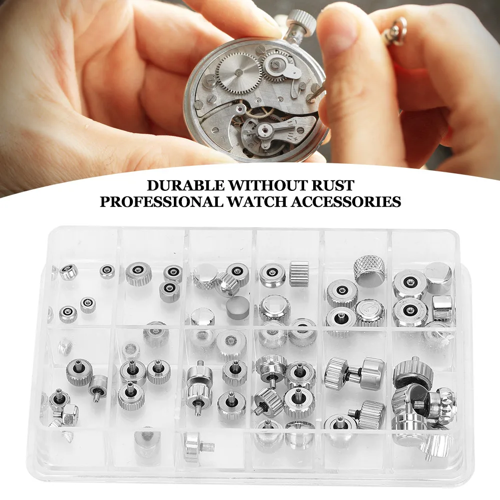 

60pcs/set Stainless Steel Watch Crown Watch Flat Head Watch Parts Replacement