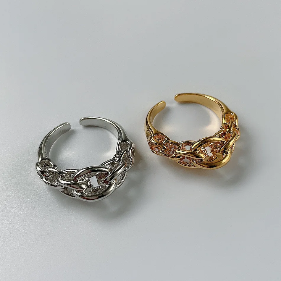 

2023 New 925 Sterling Silver Korean Wide Thin Chain Ring Female INS Simple Handmade Opening Index Finger Fashion Jewelry Couple