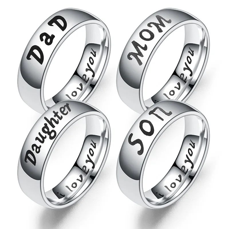

Stainless Steel Family Four Ring Warm Couple Harmony Family Ring LOVE MOM SON DAUGHTER DAD Letter Ring Birthday For Gift jewelry