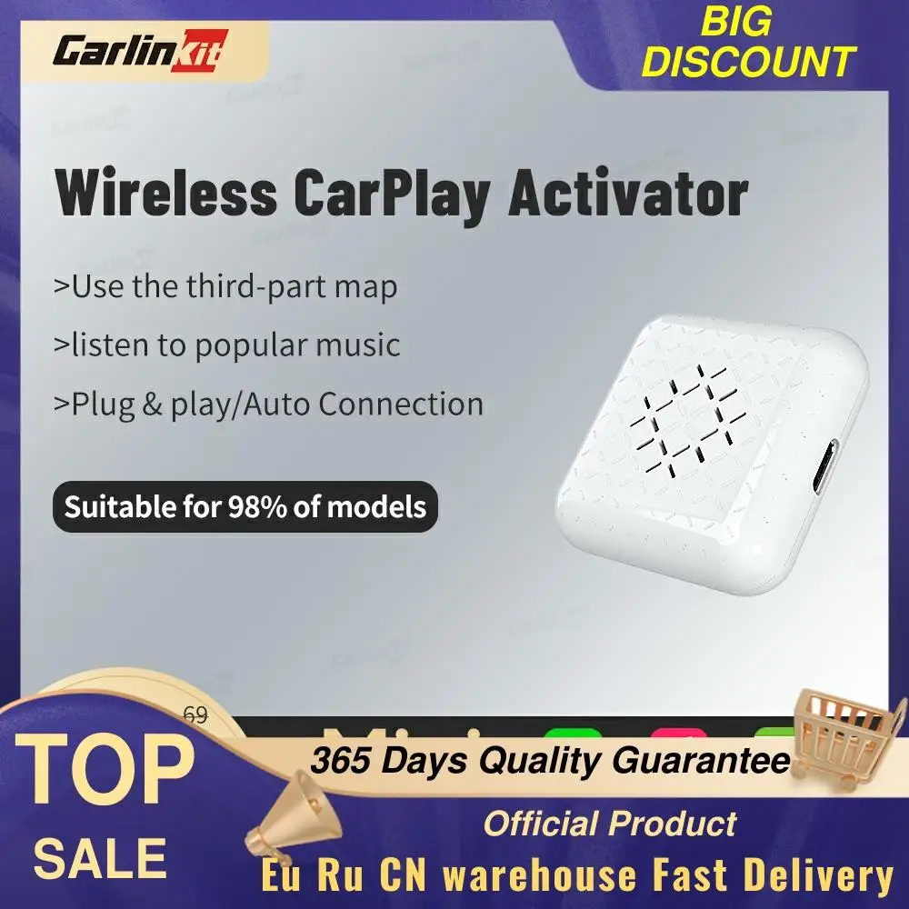 

Carlinkit MINI 3.0 Apple CarPlay Wireless Dongle Auto Play USB Adapter Sync iPhone Apps On Factory Media Player WiFi Connection