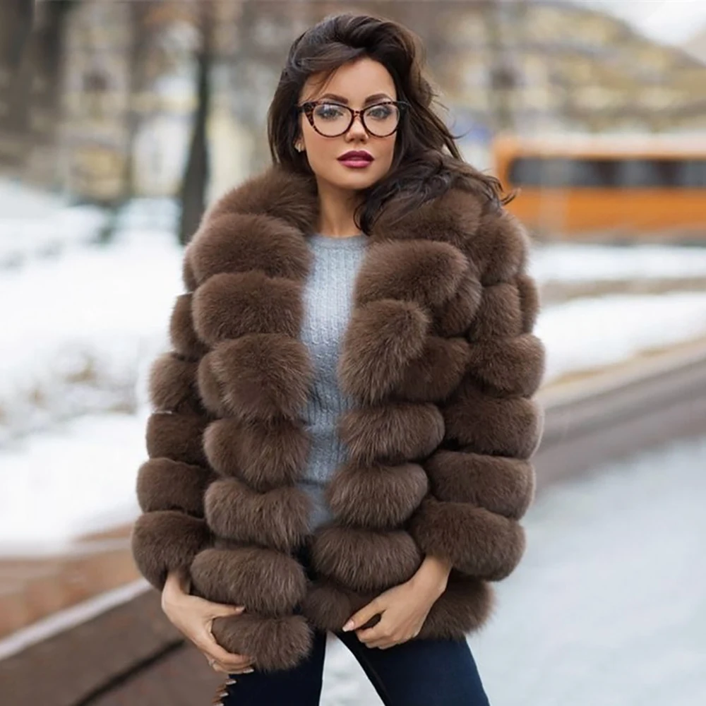 TOPFUR 2019 Коричневое Пальто из натурального меха модная женская куртка Лисьего для