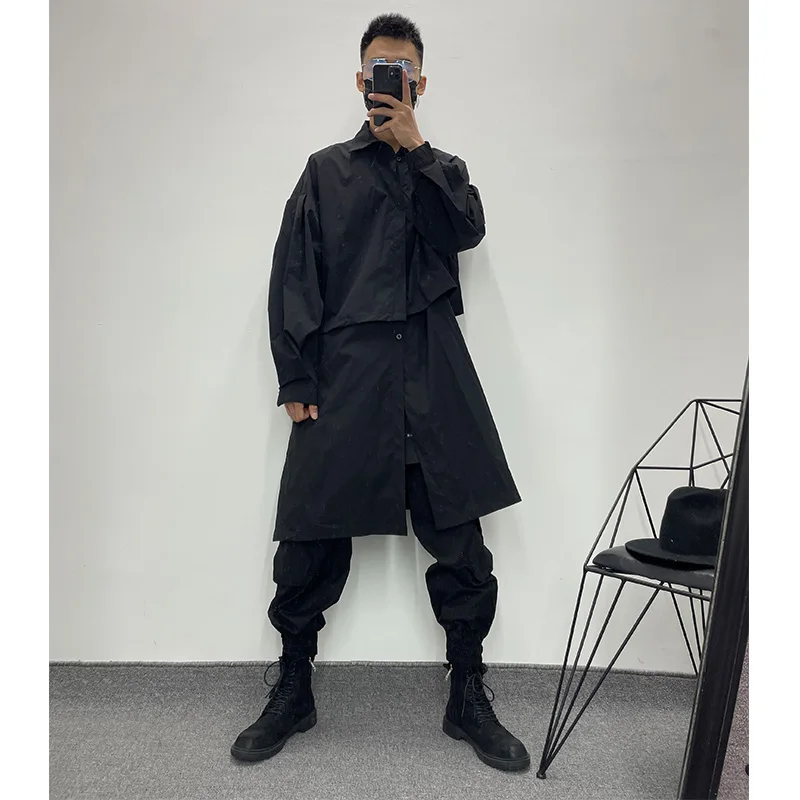 Original spring and autumn dark system solid color simple long loose long sleeve shirt Japanese designer casual thin coat