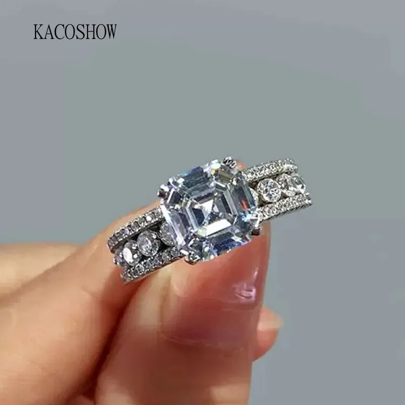 

KACOSHOW модные серебряные кольца с фианитами для женщин Свадебное свадебное кольцо Роскошные обручавечерние кольца Подарок на годовщину