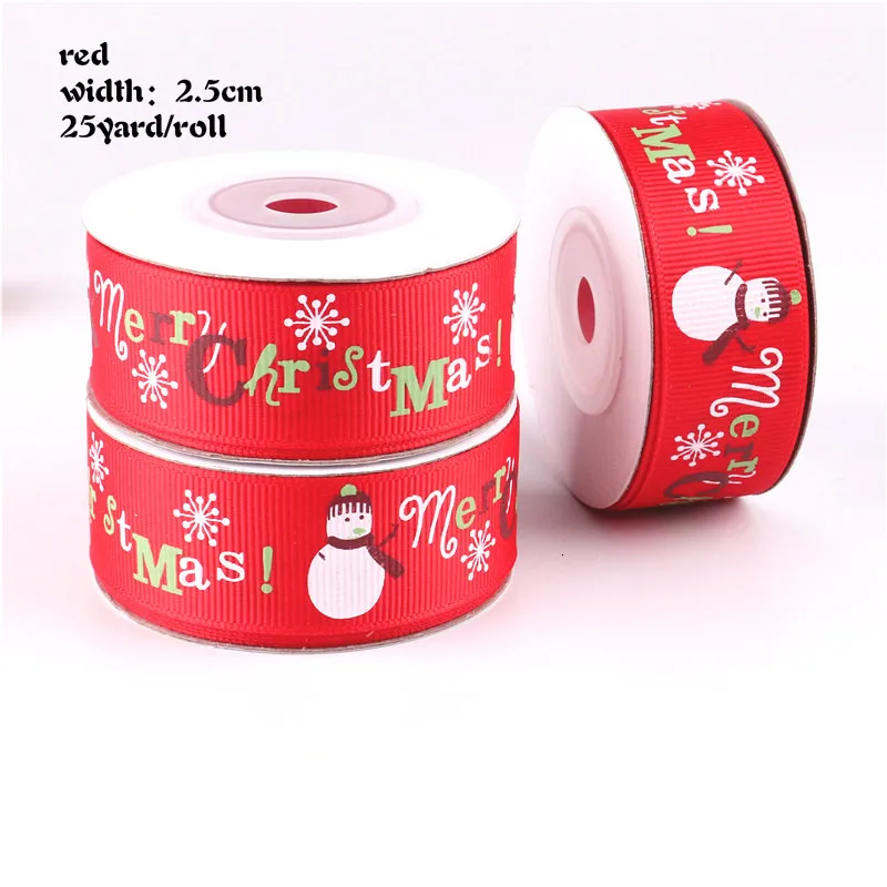 snowman red 10/25 ярдов/рулон 10 мм 25 мм 38 мм шелковые рождественские атласные ленты из полиэстера для рукоделия швейная лента материалы ручной работы подарочная упаковка - Цвет: snowman red