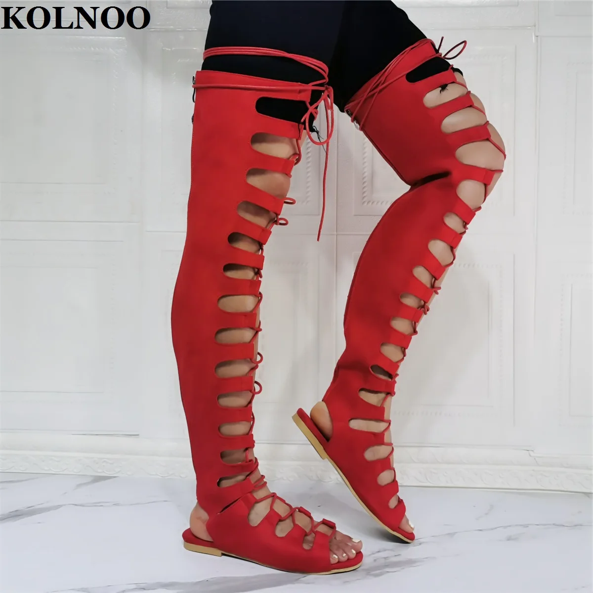 Murah Kolnoo Sandal Wanita Baru Buatan Tangan Foto Asli Sepatu Prom Klub Tinggi Paha Seksi Sepatu Sandal Fashion Ukuran Besar 35-47
