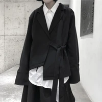womens fashion blazer autumn new lapel black irregular asymmetric side band design personalized cuff youth trend clothing