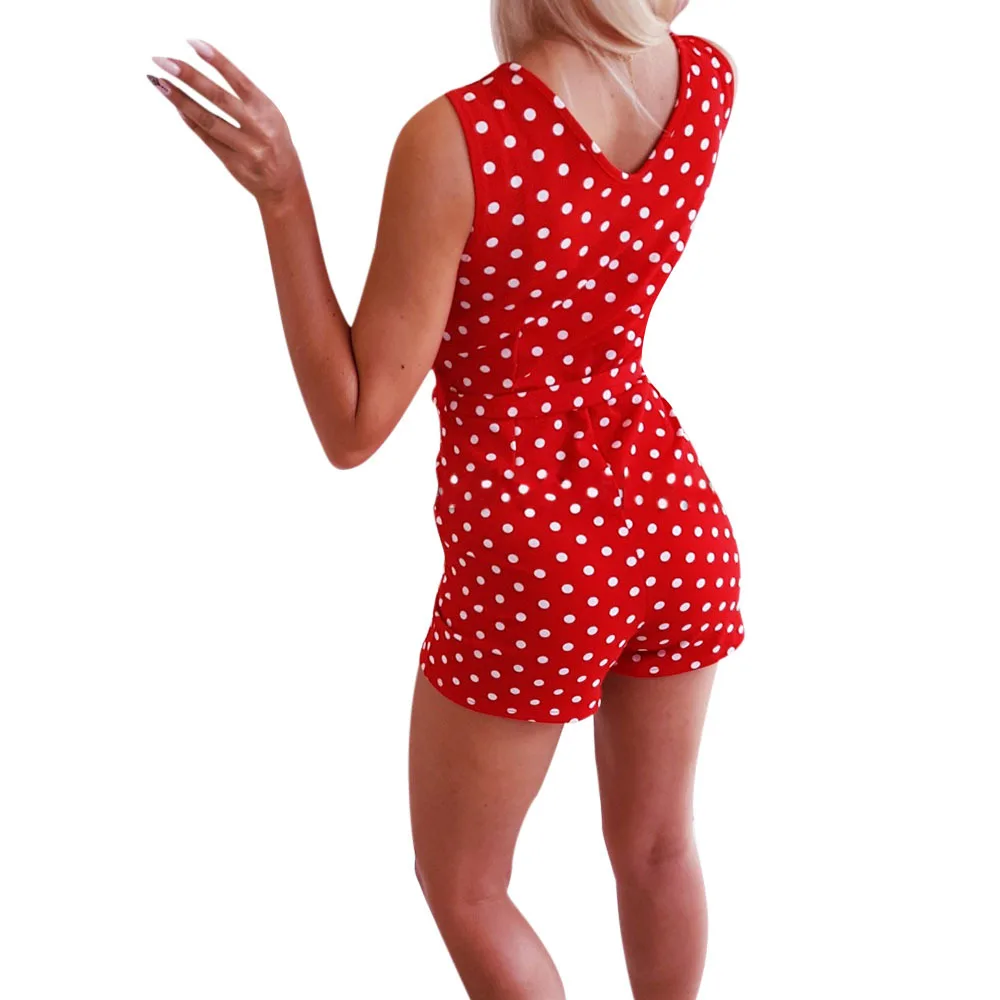 Женский комбинезон боди с бантом шорты v образный вырез без рукавов красный белый