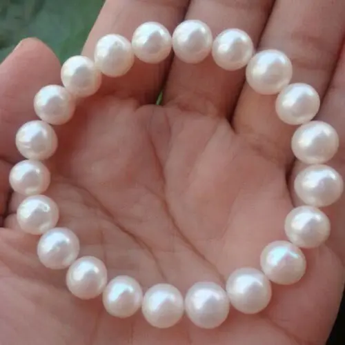 

Genuine 9-10MM Natural White Freshwater Cultured Pearl Stretchy Bracelet 7.5''