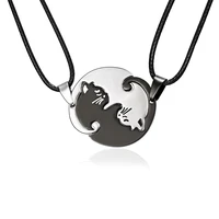 couples jewelry necklaces black white couple necklace titanium steel animal cat pendants friends korean style women necklace