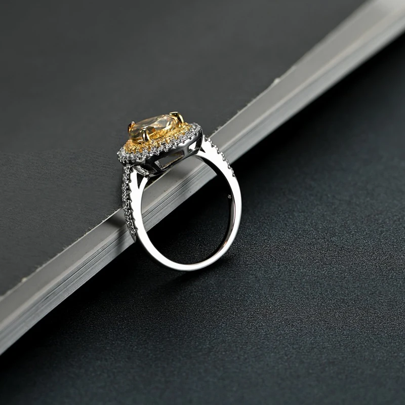 

Knobspin 100% 925 Sterling Silver Yellow High Carbon Diamond Water Drop Wedding Engagement Rings For Women Fine Jewelry