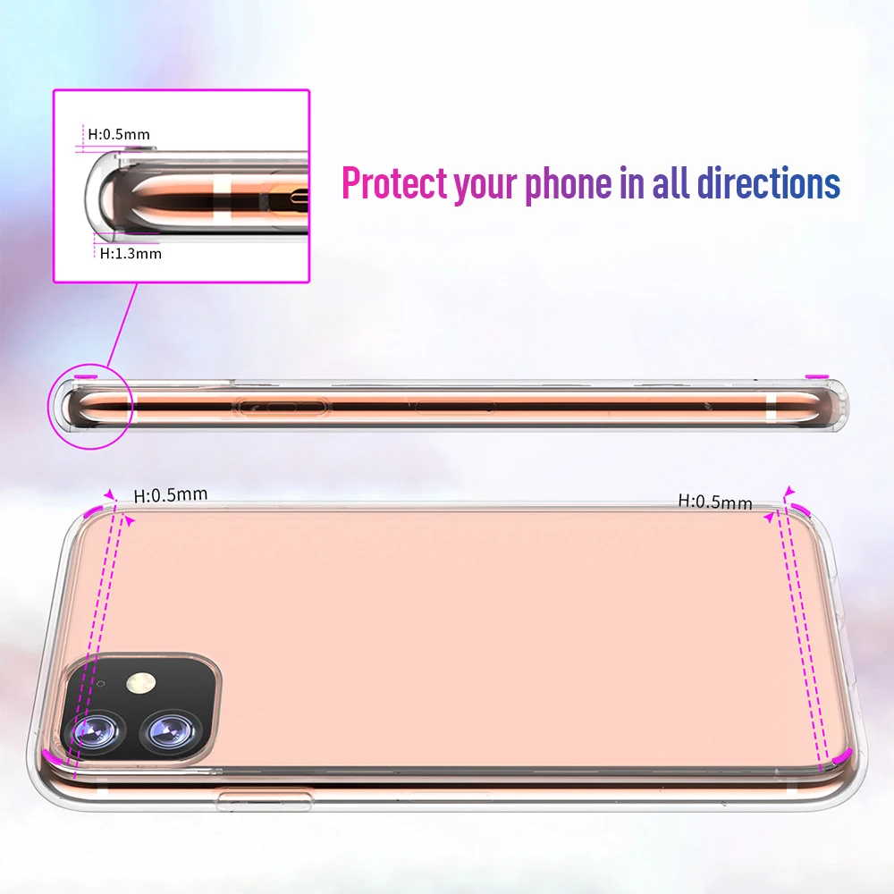Ударопрочный чехол для телефона IPhone 11 XI Max XR2 Прозрачная мягкая силиконовая защитная задняя крышка для IPhone XI Pro