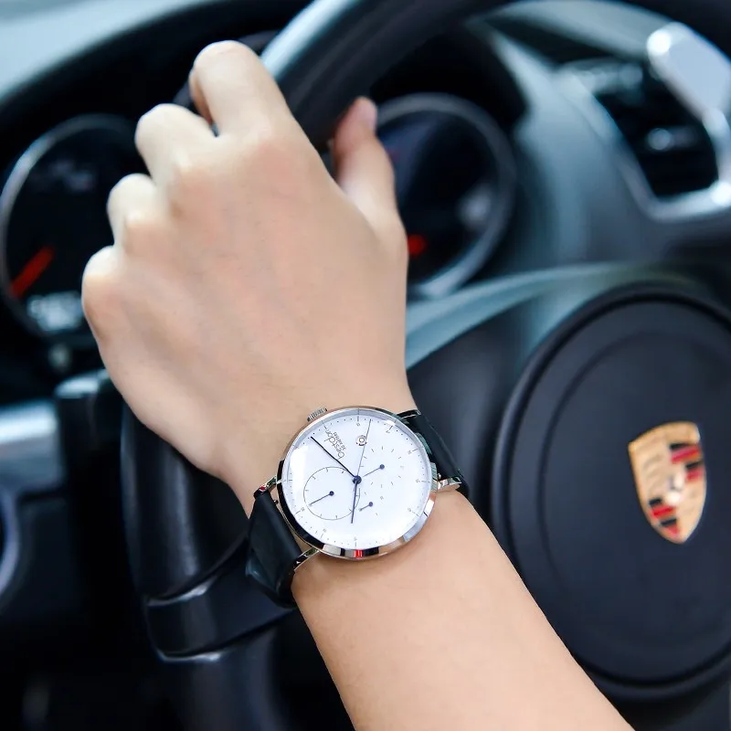 Bestdon Мужские часы с хронографом изогнутые Роскошные Водонепроницаемые кожаные