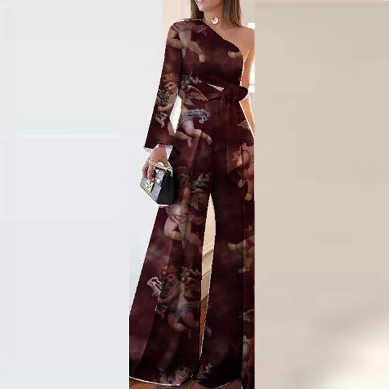 Женский Повседневный костюм из двух предметов блузка на одно плечо и брюки клеш с