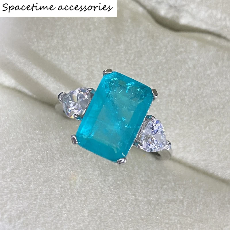

EarringSterling Silver Rings For Women Sparkling High Carbon Diamond Paraiba Tourmaline Gemstone Fine Jewelry WholesaleRings