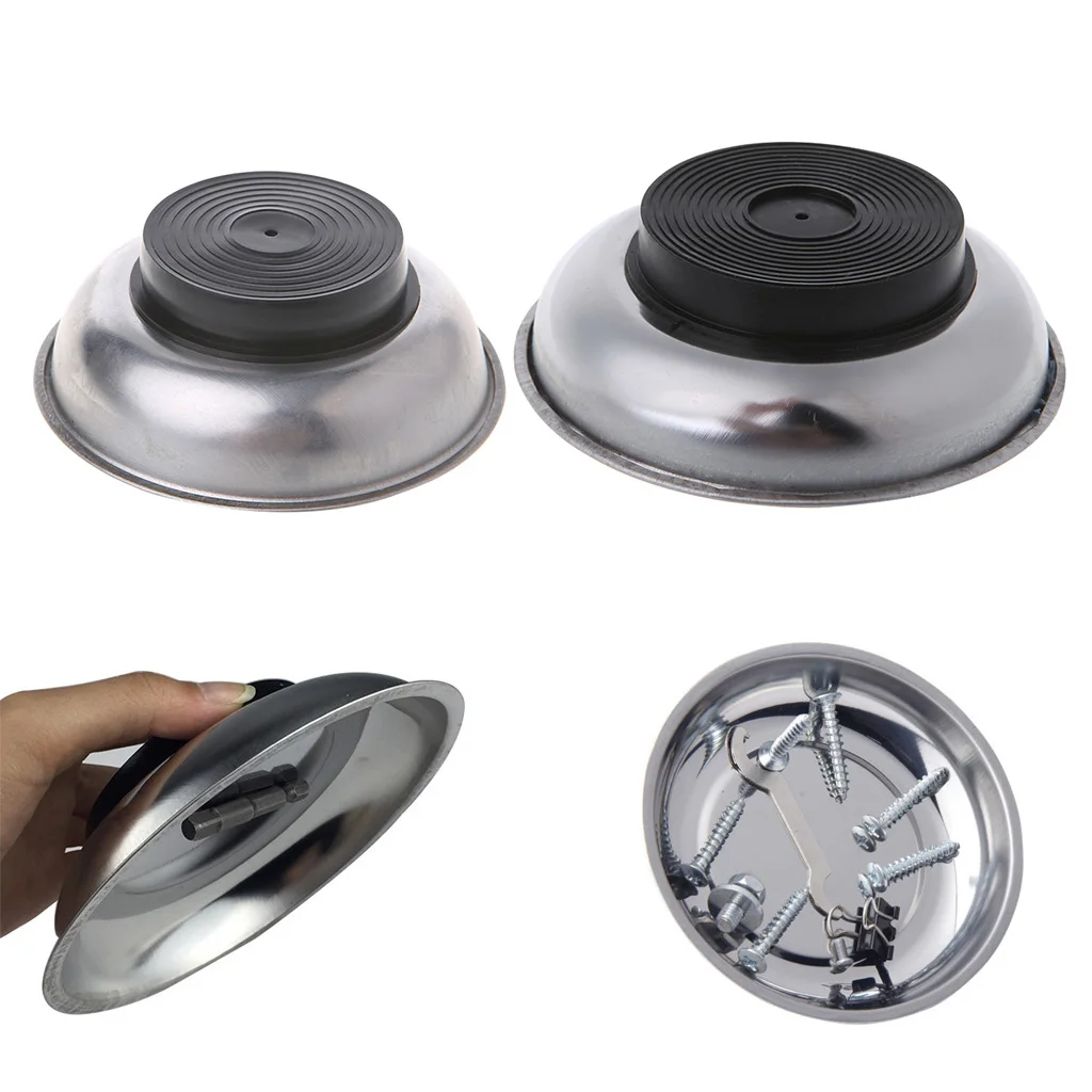 

Round Magnetic Parts Tray Bowl Dish Stainless Steel Garage Holder Tool Organizer