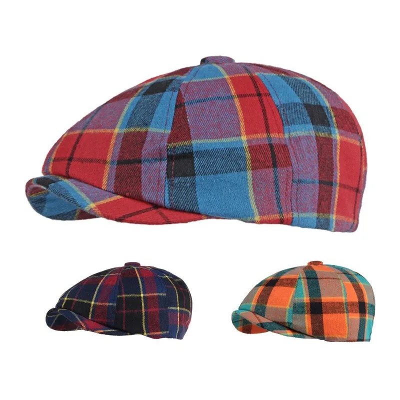 

Новый Классический Клетчатый берет, женский, британский, ретро, восьмиугольный, кепка художника, кепка для мужчин