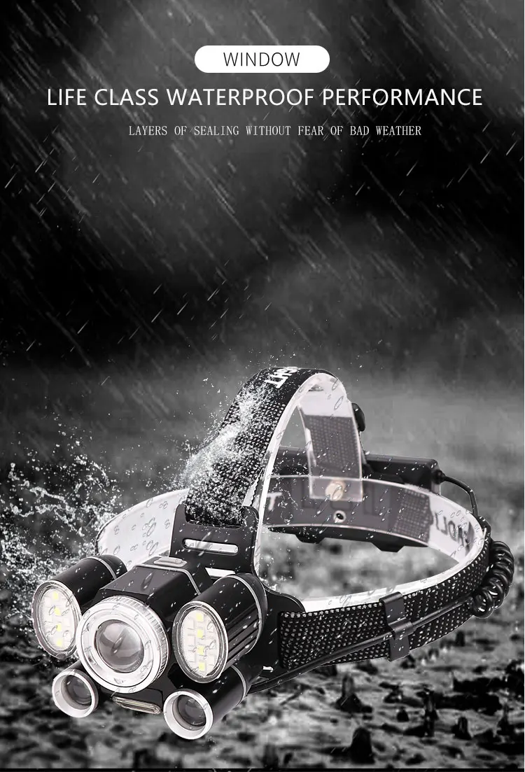 

High Lumen XHP50+2T6+COB LED Headlamp 9 Modes Headlight Zoom Head Light Waterproof Head Flashlight with Red Warning Light