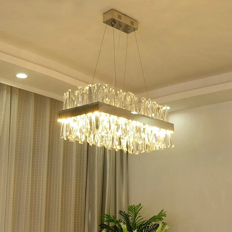 

New Modern Crystal Chrome Gold Round Rectangle Chandelier Lighting For Living Room Bedroom Kitchen Island Lustre LED Lamp