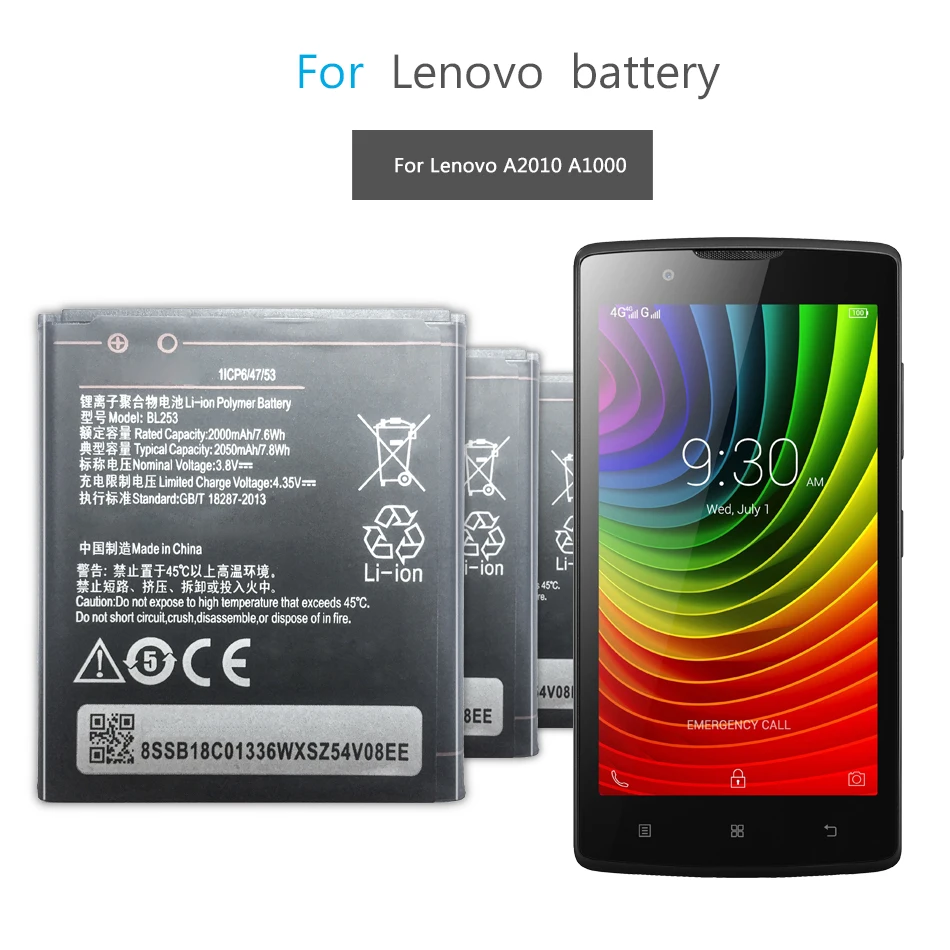 Батарея BL253 для lenovo A2580 A2860 A2010 A2800D A3600D A1000 2050 мАч BL 253 | Мобильные телефоны и