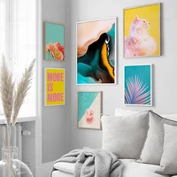 tropical plants nordic posters palm leaf flower orange cat wall art canvas painting colorful pictures for living room home decor