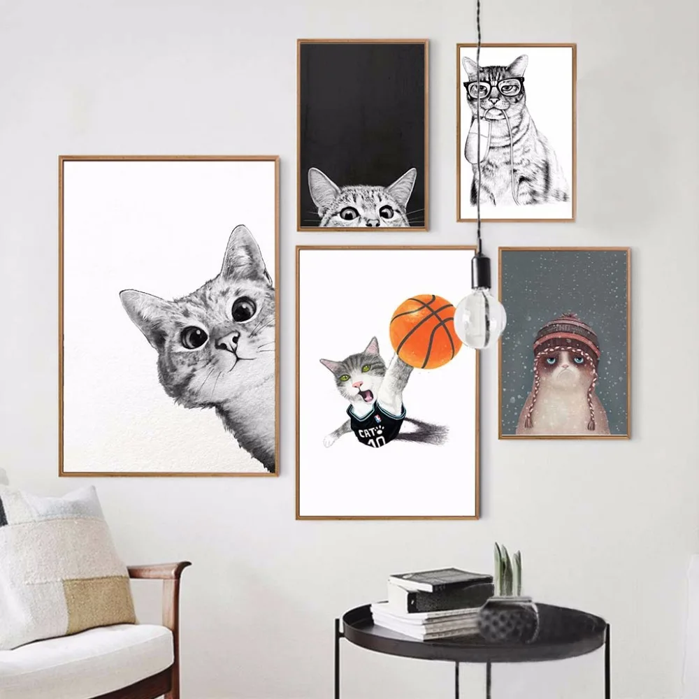 

Kawaii Cartoon Animals Cat Art Canvas Posters Prints Minimalist Painting Nursery Picture Kids Bedroom Decoration