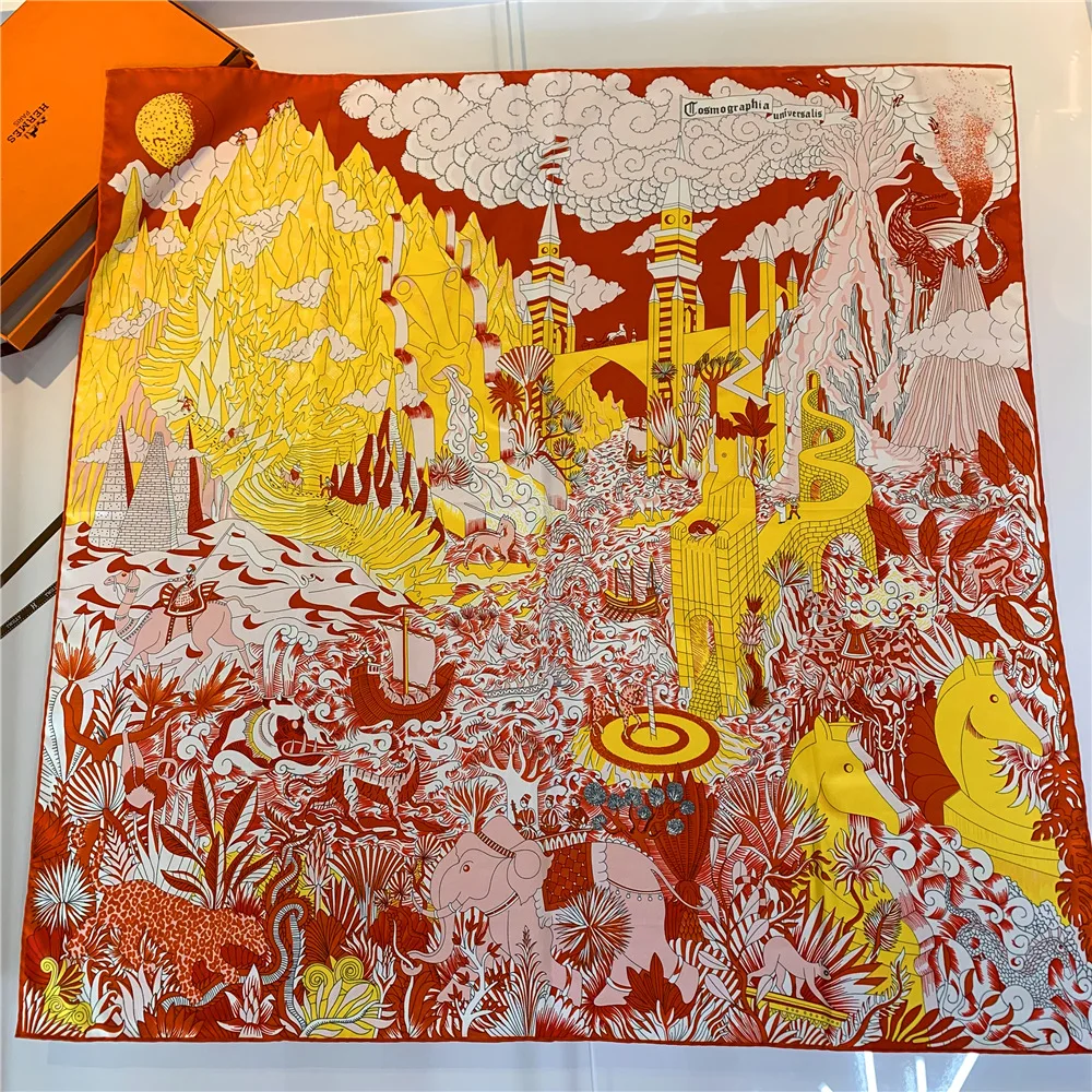

Scarf 90cm Hand-rolled Square Scarf Silk Scarf Female Early Autumn Sunscreen Shawl All-match Temperament Twill Silk Scarf