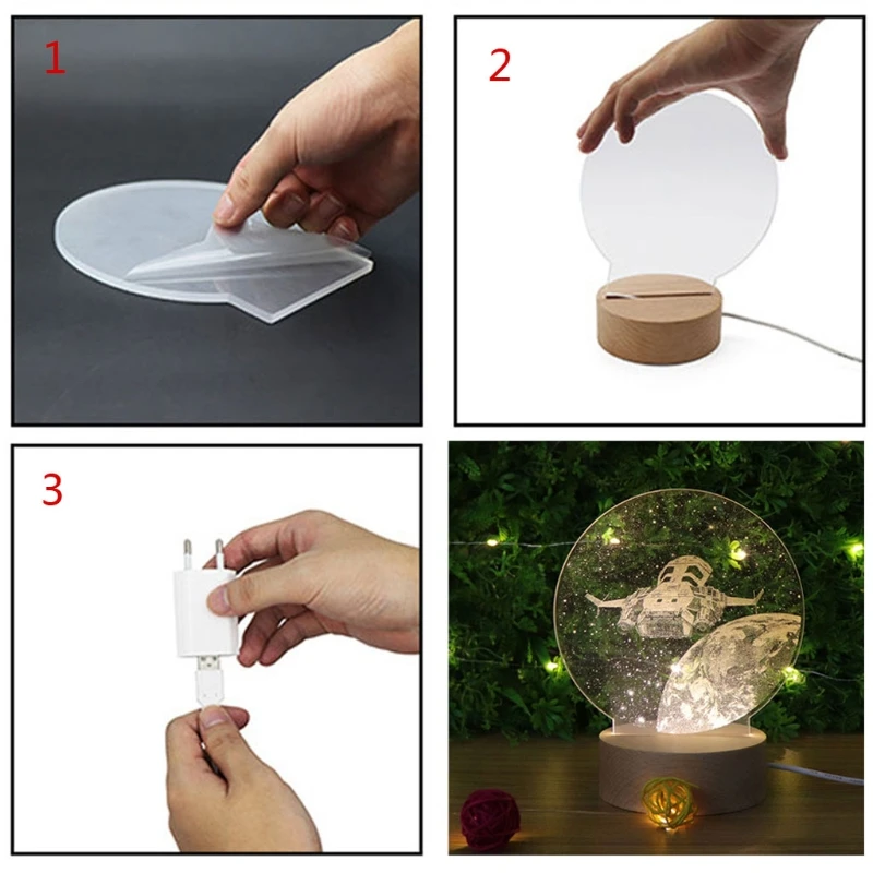 

Handmade Carving Wood LED Display Base Warm Night Lighted Base Crystal Glass Art