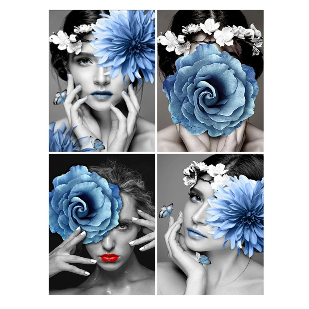 

Алмазная вышивка LZAIQIZG, Женская Цветочная мозаика, вышивка 5D, алмазная живопись, портрет, вышивка крестиком стразы, украшение для дома