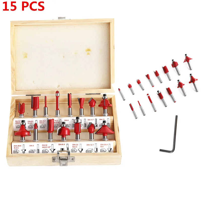 15pcs with Wrench 800 Вт 30000 об/мин деревообрабатывающий электрический триммер фрезерование древесины гравировальный долбежный обрезной станок ручная машинка для резки дерева маршрутизатор - Цвет: 15pcs with Wrench
