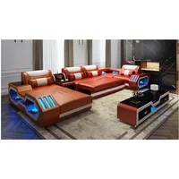 modern style  living room Genuine leather sofa  u shaped corner sofa design Led lighting ly001