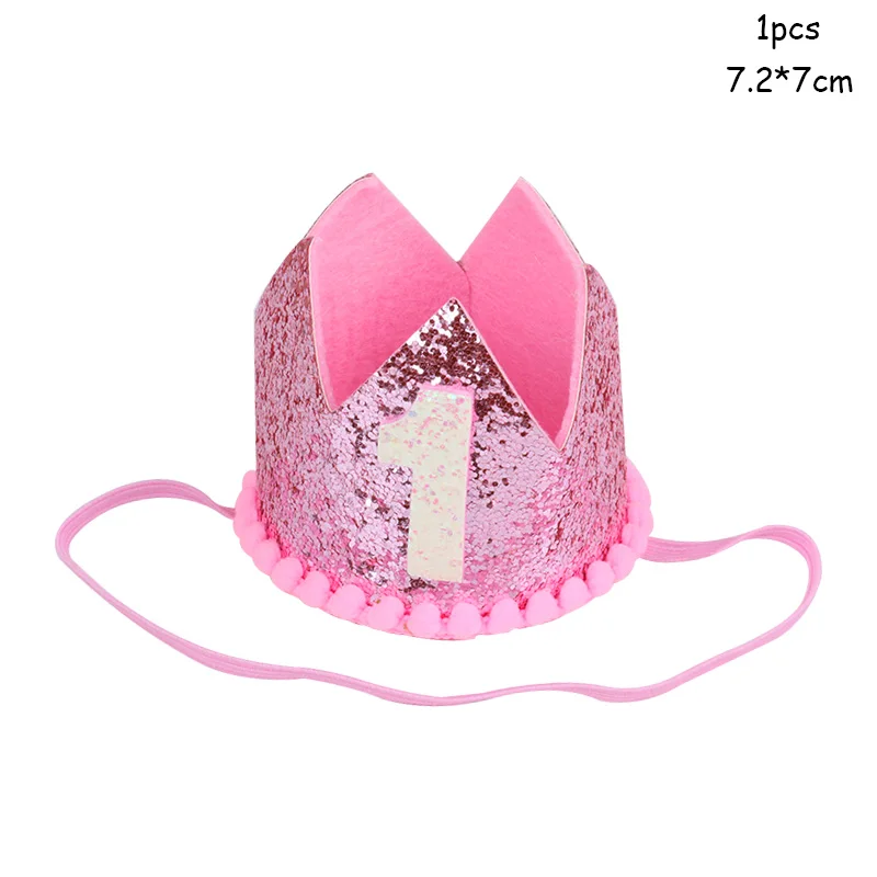 1pcs 7.2x7cm WEIGAO 1/2/3 шапки для вечеринки в честь Дня Рождения, украшение на один день рождения, шапка принцессы, корона, детский ободок для дня рождения, 1, 2, 3 года, Декор - Цвет: 1pcs 7.2x7cm