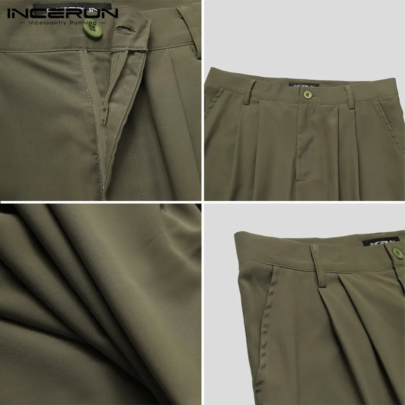 

Men Pants Solid Color Loose Button Pockets Casual Straight Trousers Men Joggers Streetwear Fashion Pantalones Hombre INCERUN 5XL