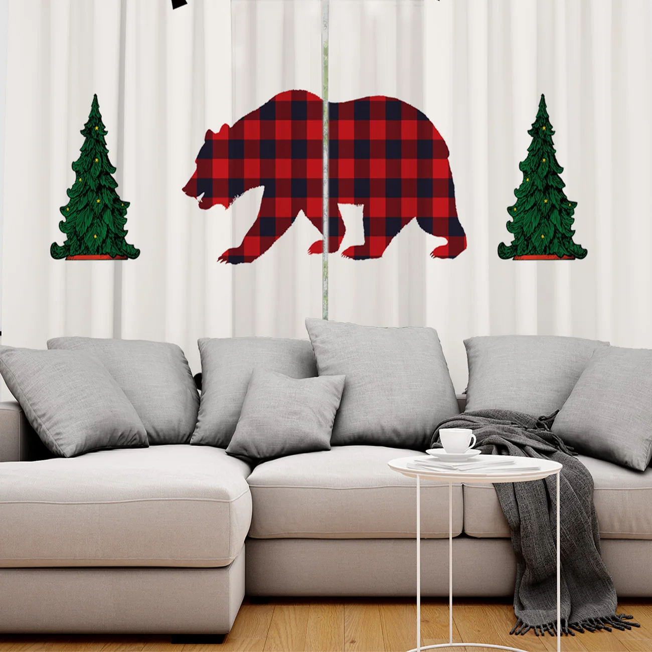 Рождественская елка Красная клетка полярный медведь занавески на окна для
