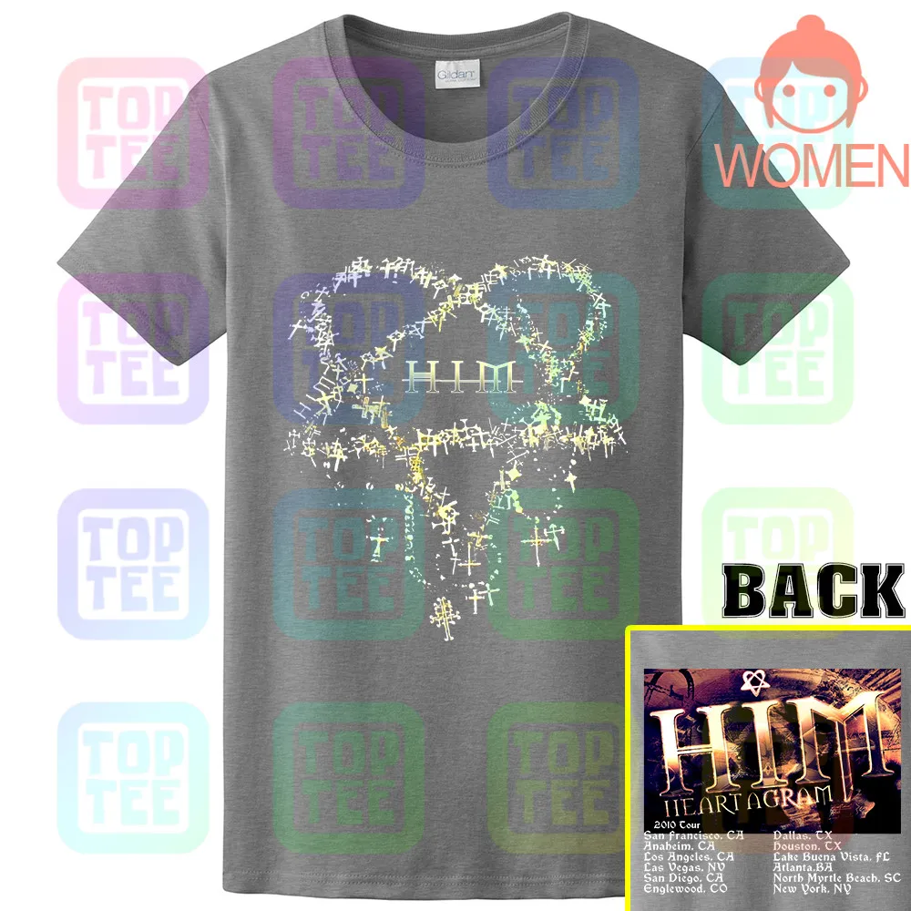 WOMEN-GRAY Его адское величество он Heartagram взрослый маленький футболка 2010 Tour Ville Valo - Цвет: WOMEN-GRAY